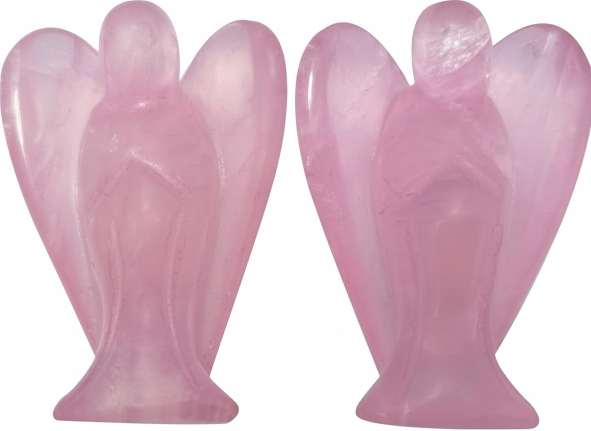Mina Heal Pocket Guardian Angel Figurine, Hand-Carved Rose Quartz Crystal Statue, Palm-Size Angel Keepsake for Meditation, Comfort and Decorative Display (Set of 2)