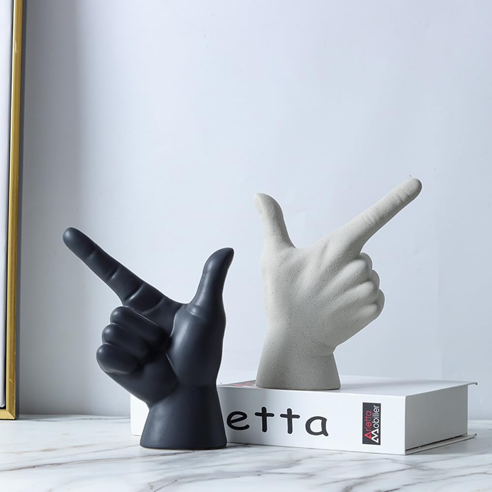 Rayberro Ceramic Hand Gesture Sculpture Creative Hand Statue Home Decor Hand Gesture Figurine Decors for Living Room Bedroom Office Bookshelf Coffee Tabletop Ornaments Decorations Gift (Sandy)