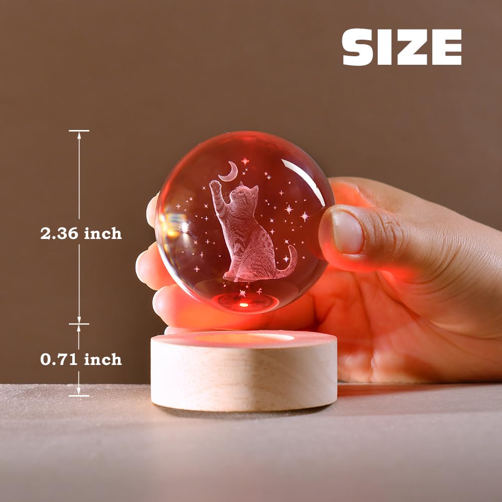 3D Cat Gifts for Women 60mm Crystal Ball Cat Lovers Gift Decor Cat Themed Gifts Lamp Glass Ball for Birthday Mothers Day Christmas Birthday