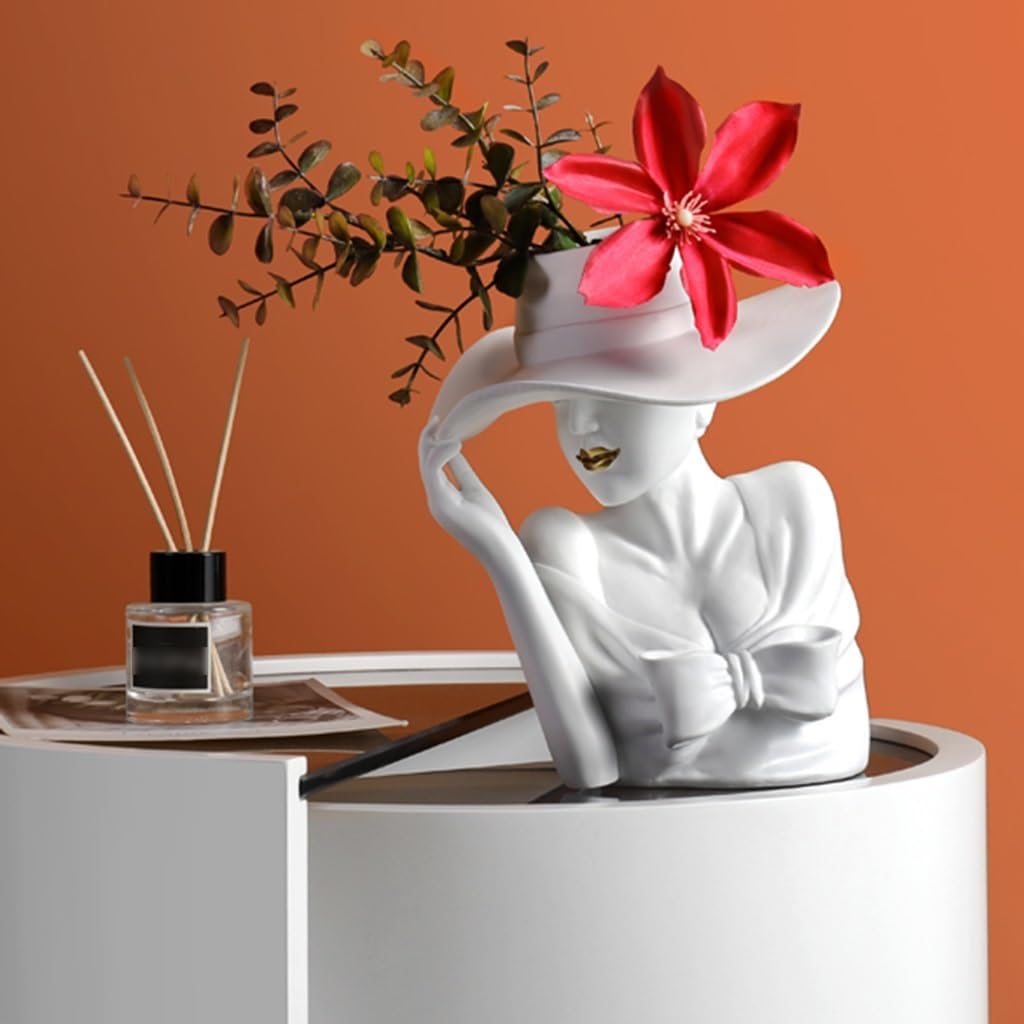 White Ceramic Flower Vase, Vases for Centerpieces, Coffee Table Decor, Modern Elegant Goddess Vase Ornaments, Ceramic Flowers in the Living Room, Decorative Vases, Flower Pot