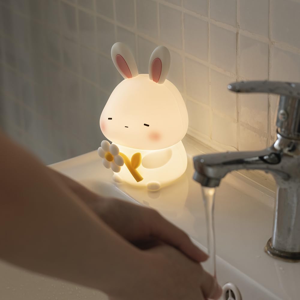 KinYiLO Bunny Night Light, 3 Level Dimmable Rabbit Nursery Nightlight, 1200mAh Soft Silicone Bedside Touch Lamps, Cute Rechargeable Easter Bunny Gifts Room Decor