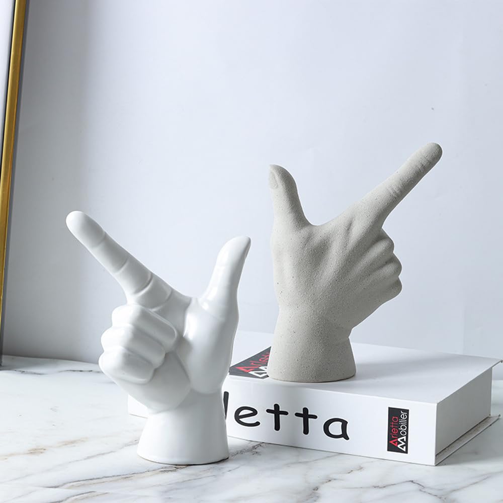 Rayberro Ceramic Hand Gesture Sculpture Creative Hand Statue Home Decor Hand Gesture Figurine Decors for Living Room Bedroom Office Bookshelf Coffee Tabletop Ornaments Decorations Gift (Sandy)