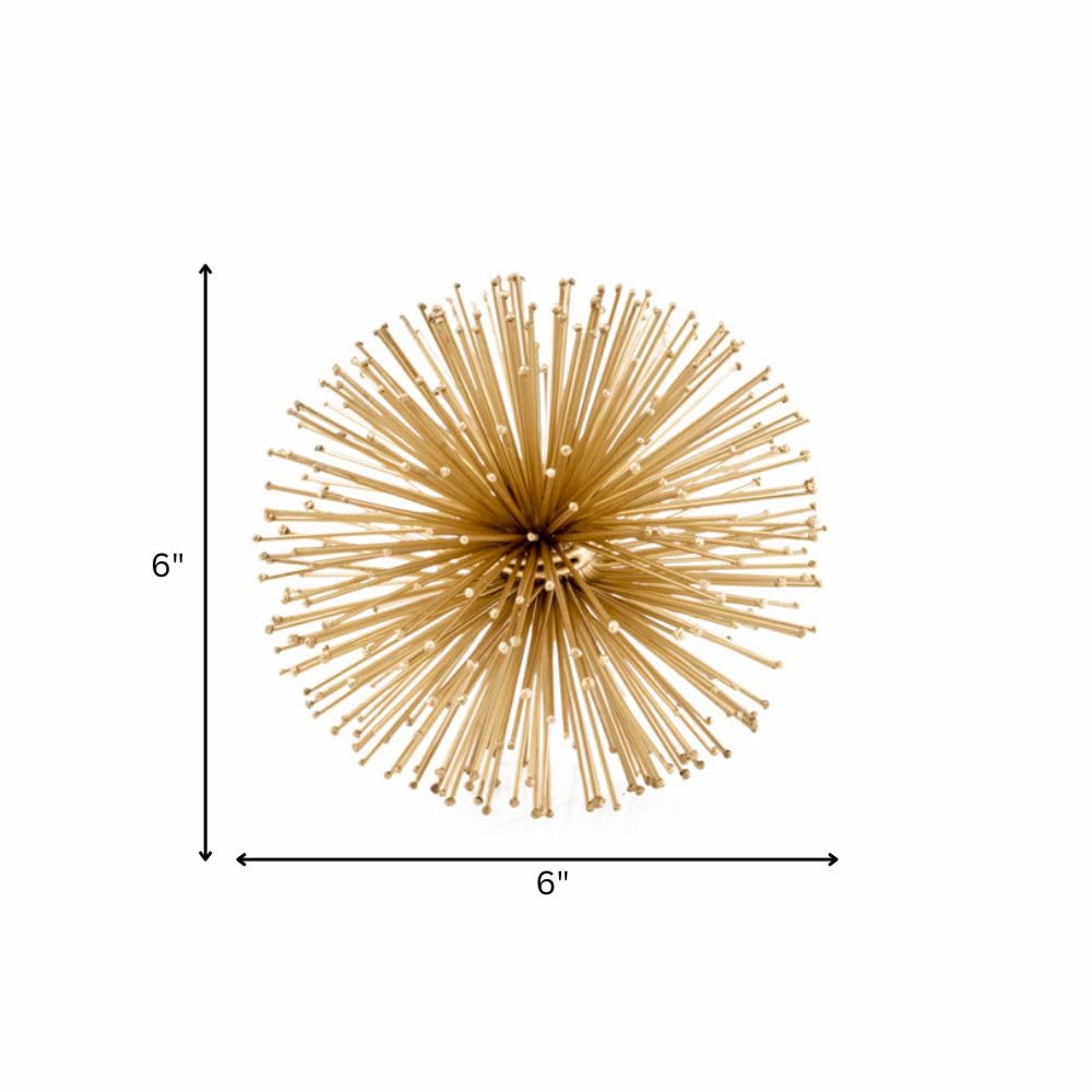 Modern Day Accents 5067 Erizo Urchin Small Gold Sphere, Coffee Table Room Decor, Shelf Starburst Centerpiece, Spike Ball Decoration, Home, Office, 6" D