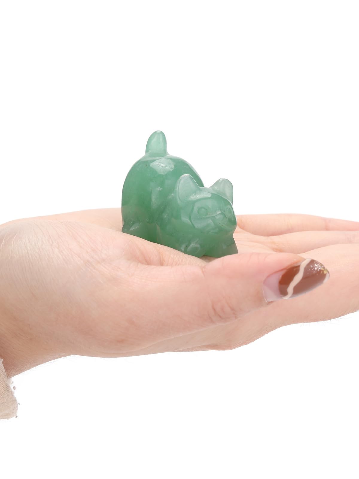 CrystalTears Green Aventurine Crystal Cat Figurine Carved Healing Crystals Gemstones Cat Animal Statue Cute Cat Ornament for Home Desk Decor Good Luck Cat Gifts for Women Men Christmas 1.6”
