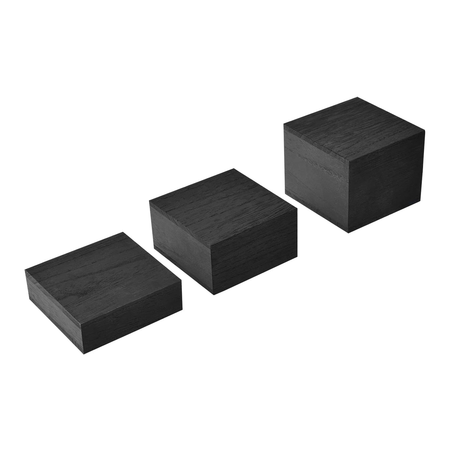 MOOCA Customizable Wooden Display Risers Set - 3 Different Height Stands for Jewelry, Watches, Cosmetics, and Accessory, Black Color