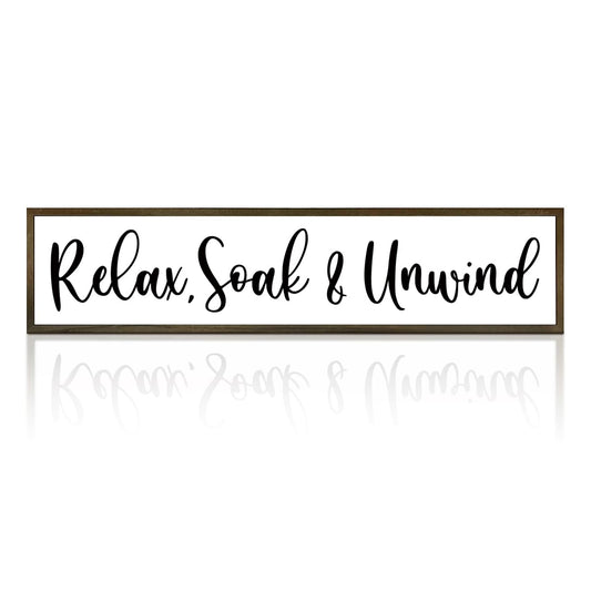 Relax, Soak & Unwind Sign, Farmhouse Bathroom Wall Decors, Spa Decor, BathRoom Sign with Wood Frame, Restroom Decor, Tiered Tray Sign, Wooden Box Sign Desk Décor, Bathroom Wall Decor Wood Framed