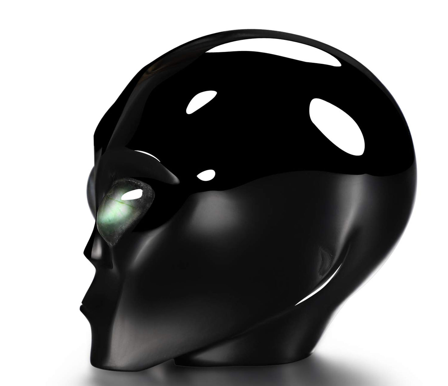 Skullis 3.0" Black Obsidian Star Being Female Alien Crystal Skull Companion with Labradorite Eyes, Hand Carved Gemstone Fine Art Sculpture, Reiki Healing Stone Statue