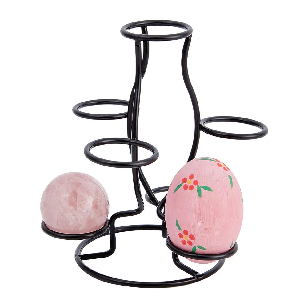NBEADS Crystal Sphere Holder 5.6" Tall, 7 Eggs Display Stand 1.34" Diameter Metal Multi-Sphere Display Holder for Crystal Sphere Globe Home Office Decor Ornament, Black