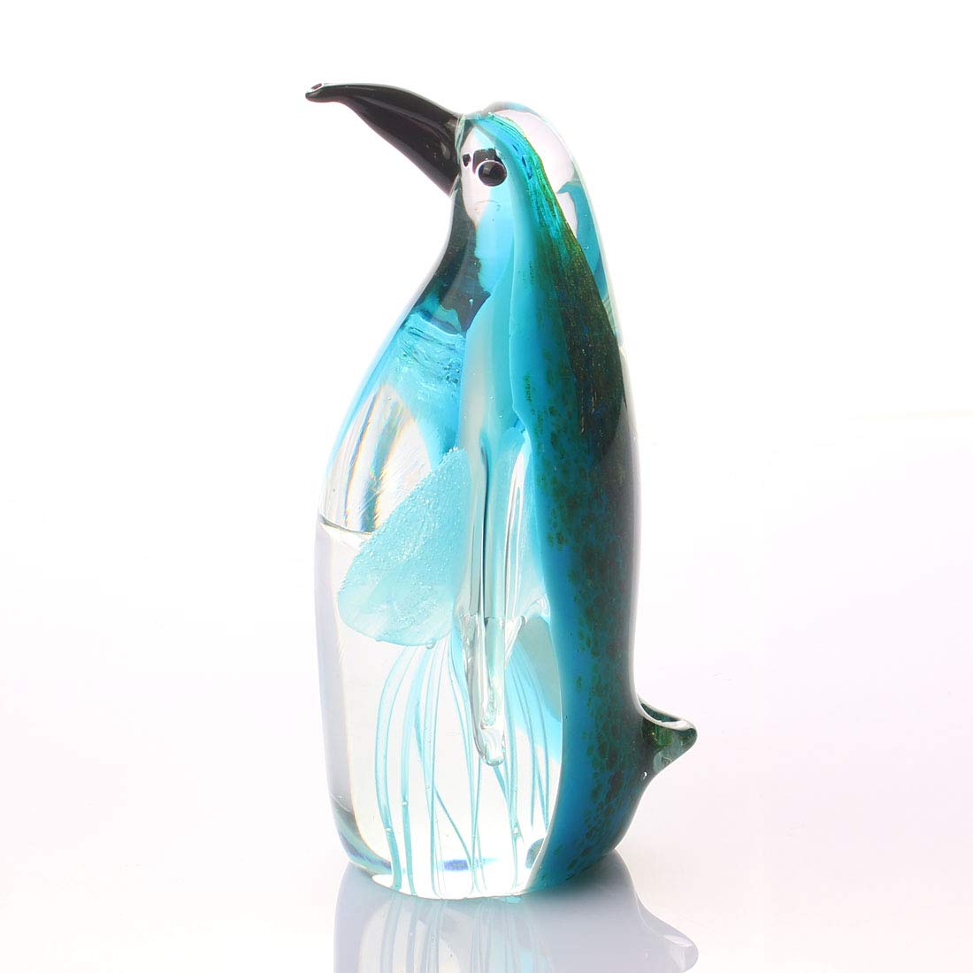 Hophen Art Glass Penguin with Jellyfish Figurine Handmade Blown Crystal Penguin Sculpture Animal Statue Paperweight Collectable Desk Decoration Ornaments