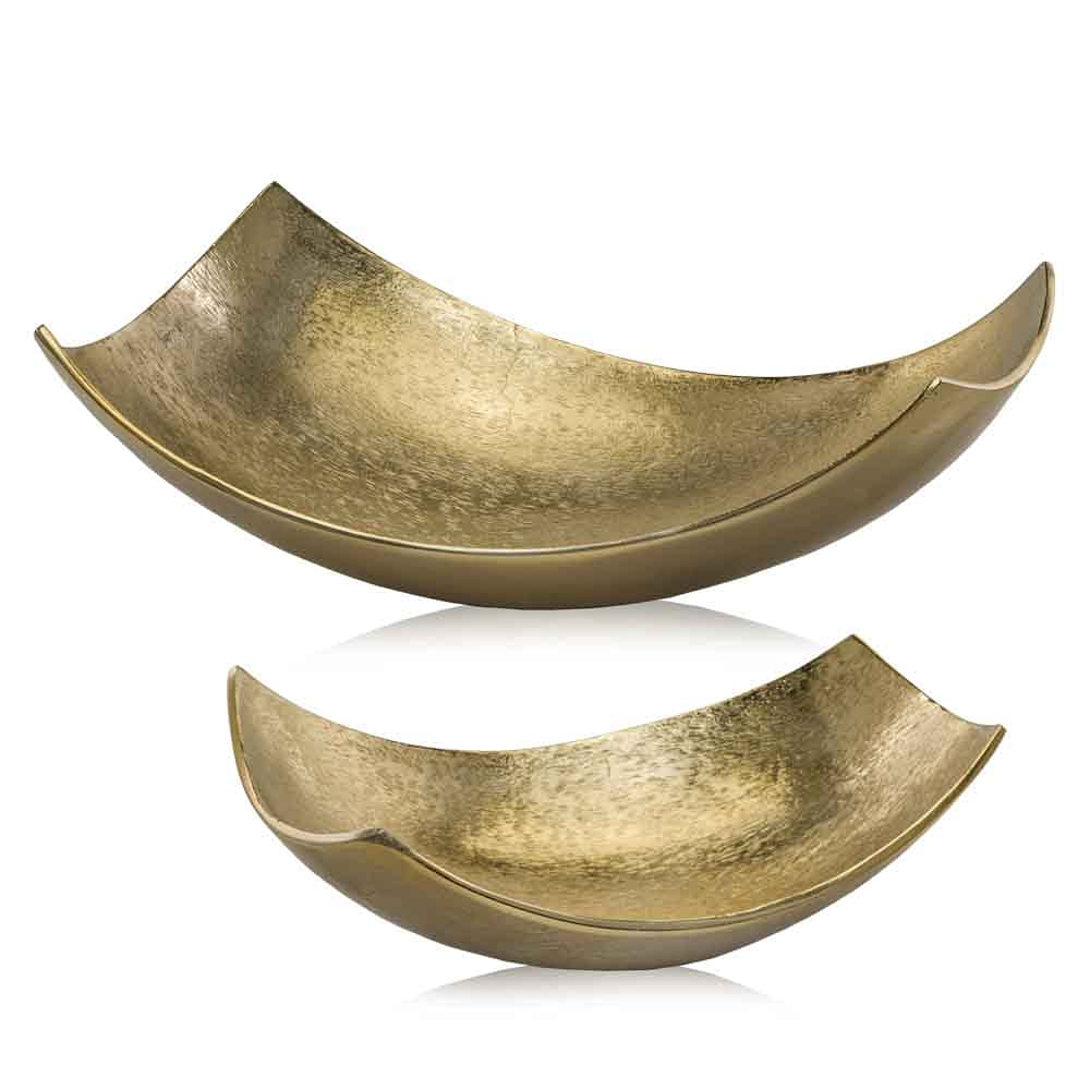 Cucha Large Aluminum Scoop Dish, Gold Finish, Modern Tabletop Décor for Kitchen, Home or Office – Use as Nut Tray, Key Holder, Change Dish, or Coffee Table Centerpiece, 17.25" x 9.75" x 5.5