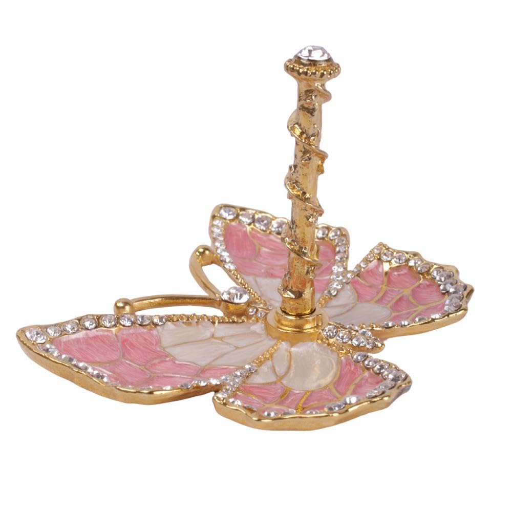 Matashi Butterfly Jewelry Holder for Women, Enamel - Gold Plated Jewelry Stand Organizer Ring Holder w/Crystals, Gift for Mom on Christmas, Mother’s Day, Birthday, Anniversary, Valentine’s Day, Pink