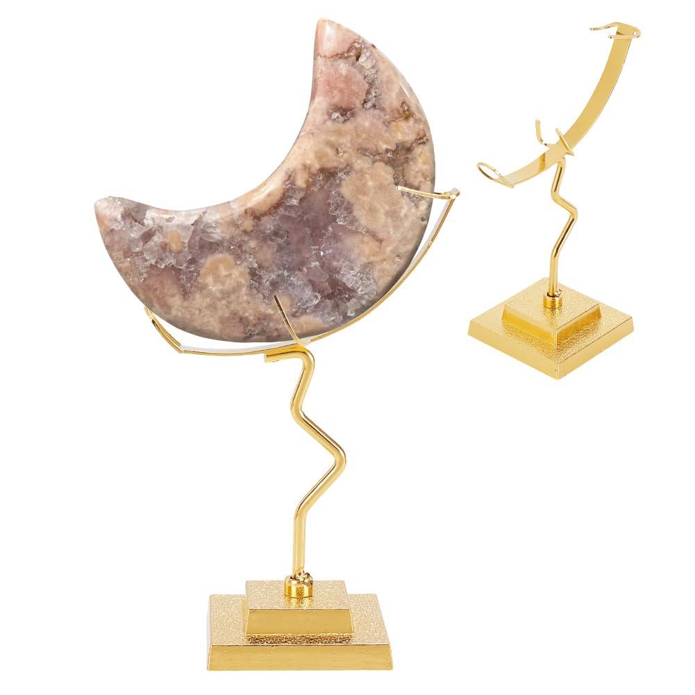 AHANDMAKER Crystal Ball Holder, Moon Shaped Small Crystal Display Stand Alloy Sphere Display Holder for Gemstones Geodes Mineral Agate Home Office Decor, 3.54x1.97x4.92 inch, Golden