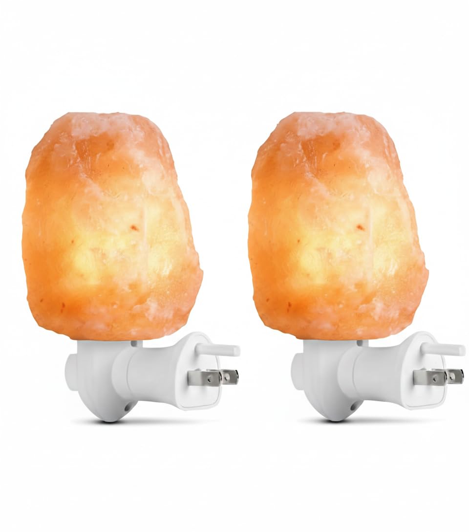NatureBoost Himalayan Pink Salt Night Light – Natural Hand-Carved Crystal Rock Lamp Plug-in | Soothing Glow for Bedroom, Hallway, Bathroom | Includes Bulb | Unique Gift for Home & Wellness 2 Pack