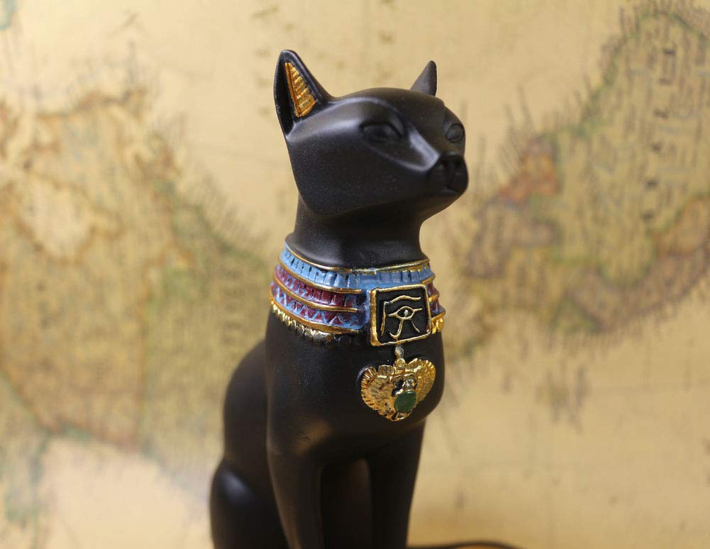 KiaoTime Ancient Egypt Egyptian Bastet Cat Goddess Statue Collectible Figurine Bastet Cat Sculpture with 2 Tea Light Candle Holder (Cat Statue with Candle Holder)