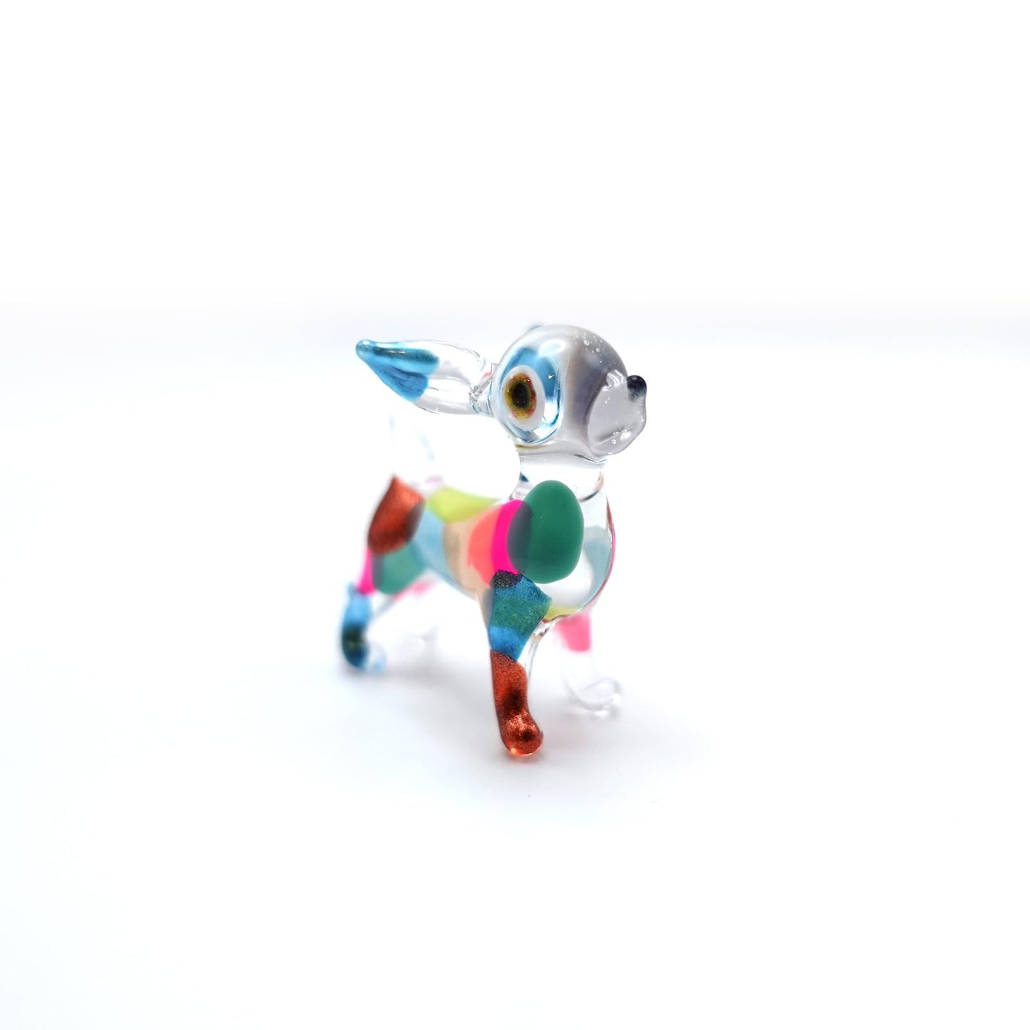 Sansukjai Chihuahua Tiny Micro Figurines Hand Blown Glass Art Animals Collectible Dog-Lover Gift Home Décor (Multicolor V2)
