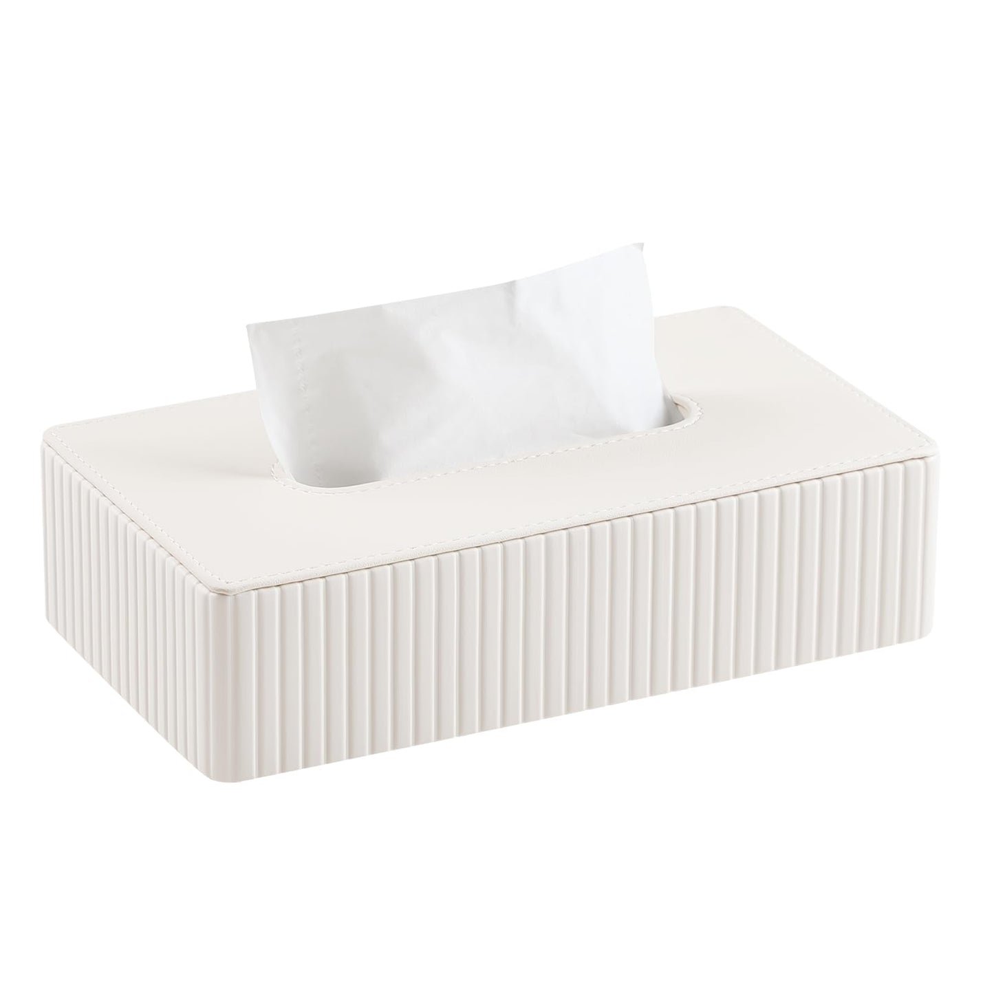 NICLNGSH PU Leather Short Tissue Box Cover Rectangle, Small Tissue Box Holder with Magnetic Closure, Decorative Rectangular Tissue Holder for Bathroom Car Office (Ivory)
