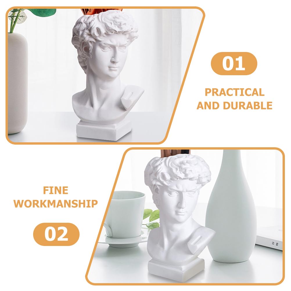 DOITOOL Greek Statue of David Collectible Figurine Cute Vase Vases for Decor Face Flower Dried Flower Vase Decorative Planter Greece Ornaments White Resin