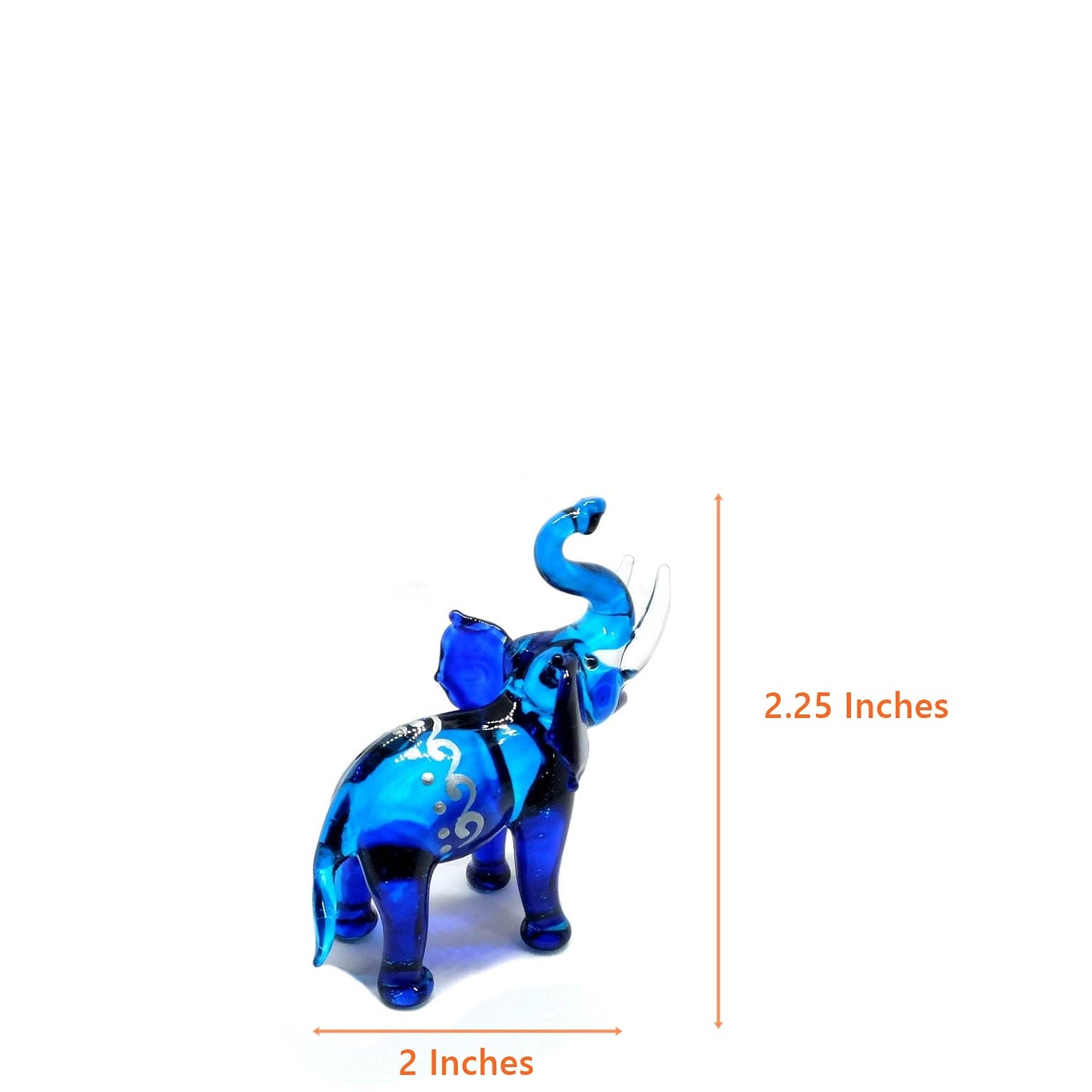 Handmade Mini 2.25" Blue Elephant Figures with Thai Art Blown Glass Art, Collectible Figurines Gift Ideas, Miniature Wild Animals, Tiny Ornament Cool Stuff Decor No.8
