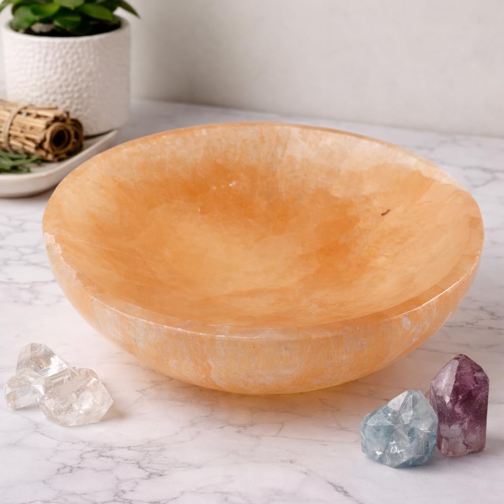 Soul Sticks Selenite Crystal Bowls for Smudging, Healing, Recharging Crystals | Pure Selenite Smudge Bowl & Crystal Charging Station Ethically Sourced in Morocco, Orange (3 Inch)