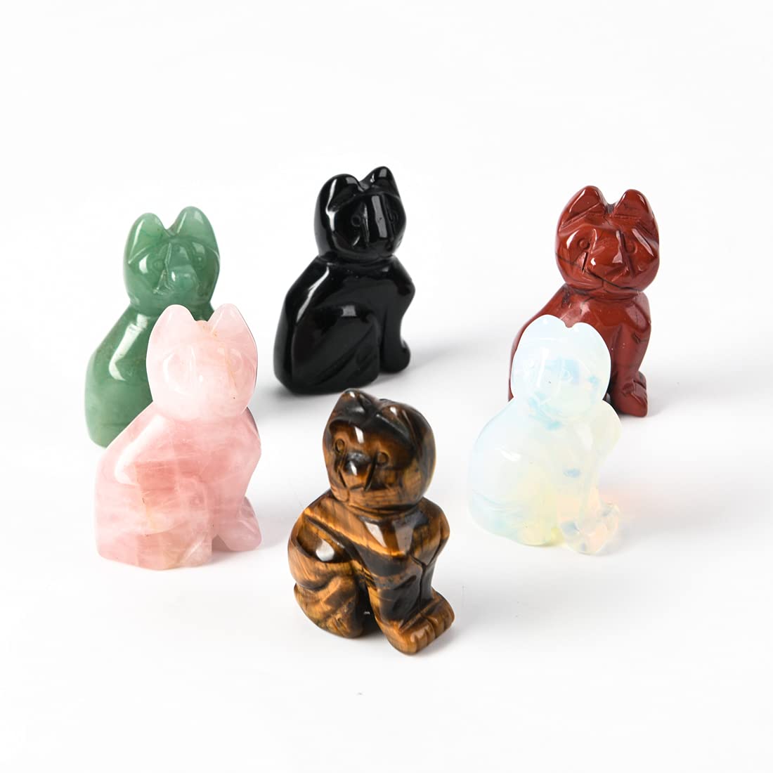 YGLINE Gemstone Crystal Animal Totem Spirit Stone Figurine (Cat-Green Aventurine)