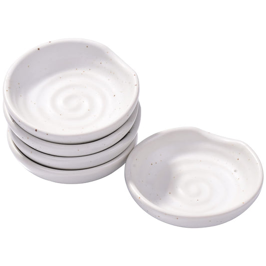 Swlthwen 3.1 Inch Porcelain Side Dish Bowl Seasoning Dishes Soy Sauce Dishes Dipping Sauce Bowls-Set of 5,Soy Sauce Dish with Mouth(White)