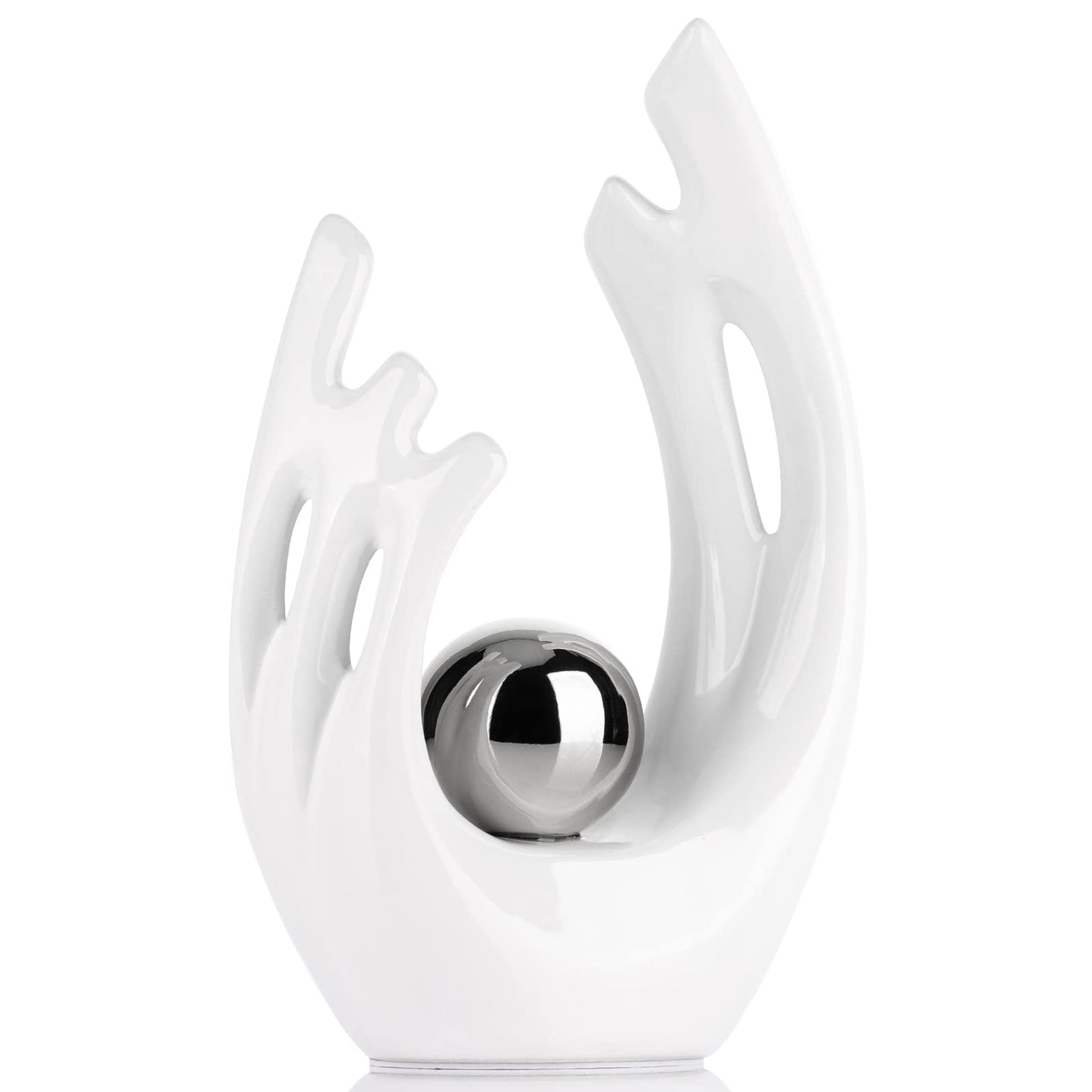 XMGZQ White Ceramic Abstract Statues and Sculptures,White and Sliver Art Ceramic Statues,Modern Home Decor for Living Room,Dining Table, Coffee Table,Shelf, Entrance,Home Desktop Sculpture Home Decor