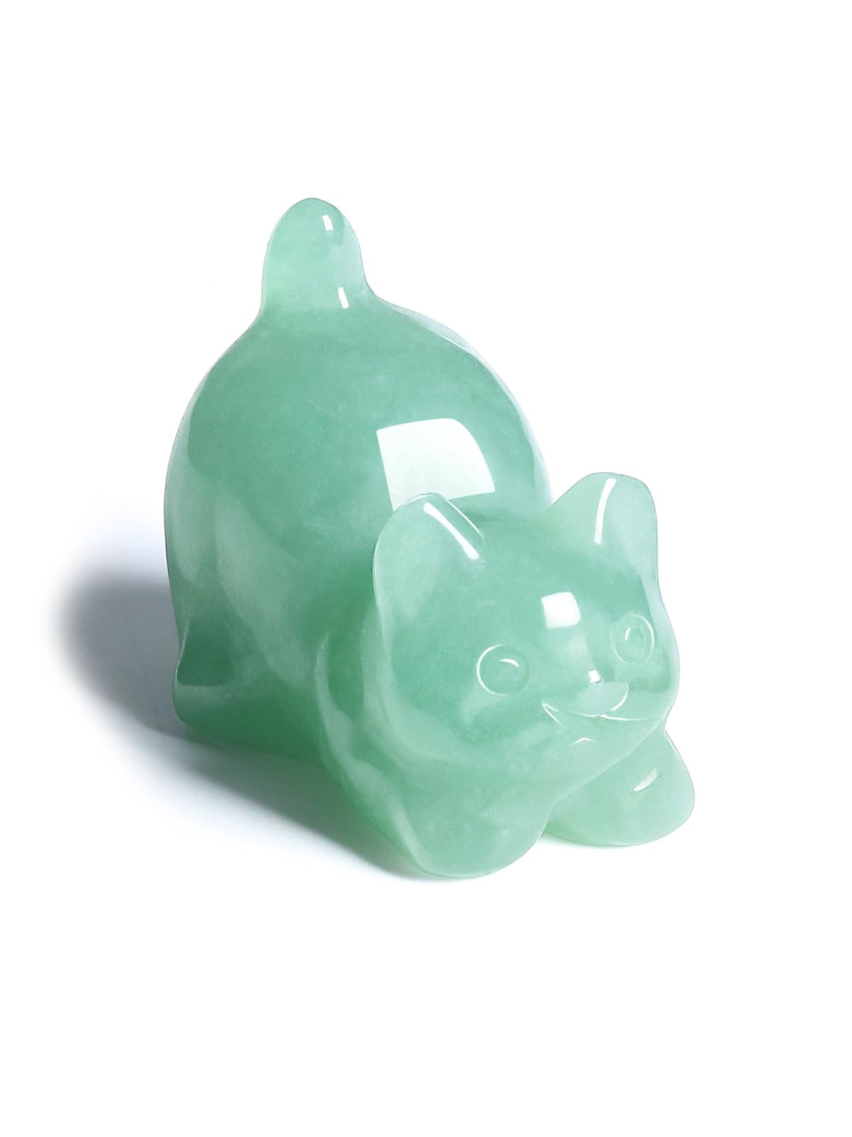 CrystalTears Green Aventurine Crystal Cat Figurine Carved Healing Crystals Gemstones Cat Animal Statue Cute Cat Ornament for Home Desk Decor Good Luck Cat Gifts for Women Men Christmas 1.6”
