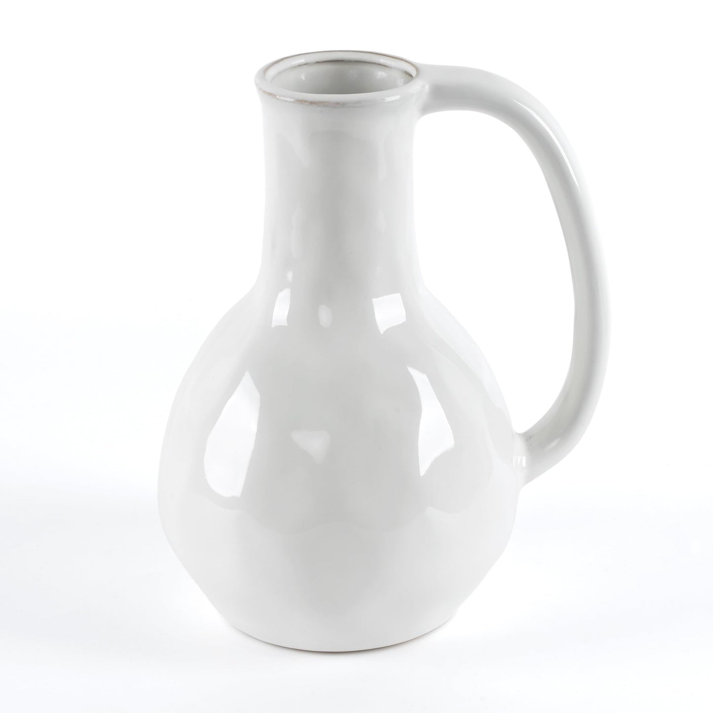 GarDream White Ceramic Vase with Handle, 8.5 Inch Modern Farmhouse Pitcher Vase for Flowers, Rustic Ceramic Jug Flower Vase, Decorative Boho Home Decor for Living Room Mantel Table Centerpiece Office