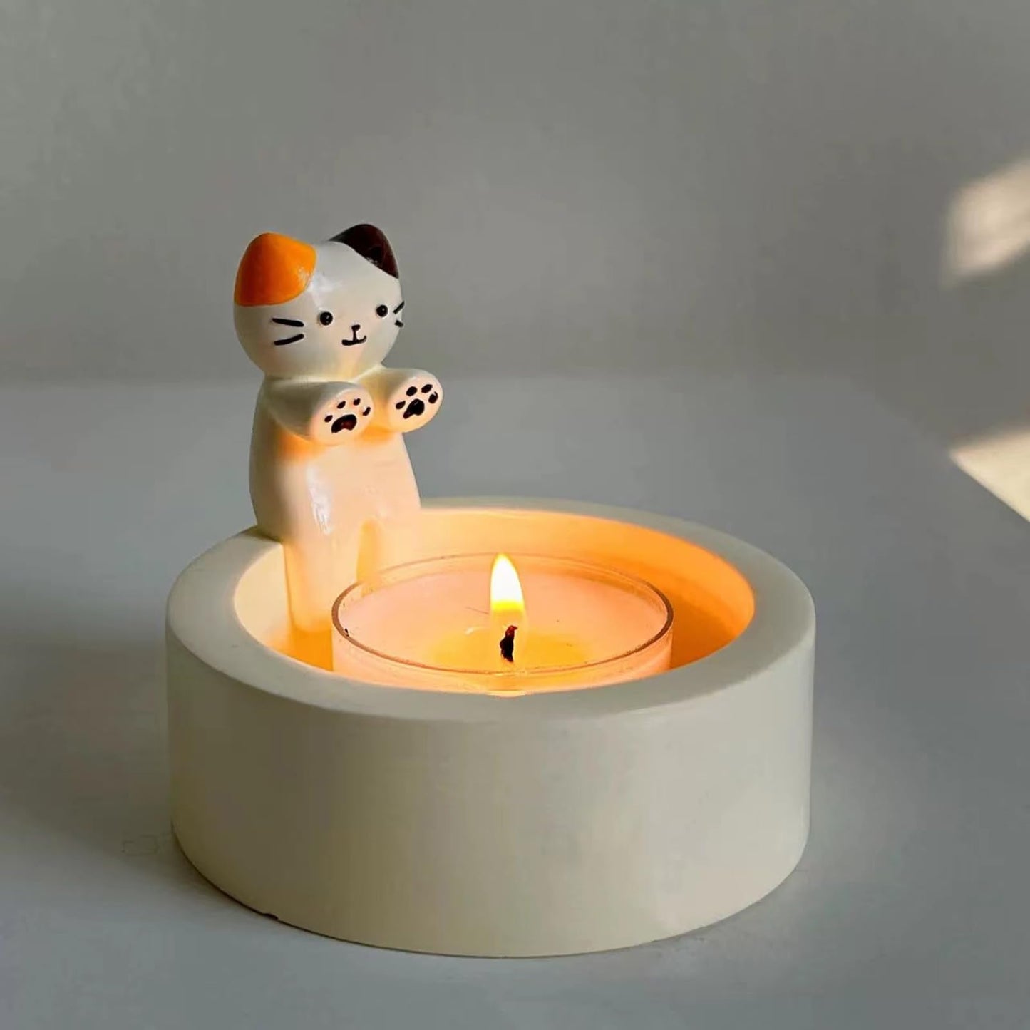 Cat Candle Holder, Cartoon Kitten Candle Holder, Cat Warming Hands Candle Holder, Gift for Girl Women, Cat Lover Gifts Candles for Candle Holders Decor (Ginger Cat)