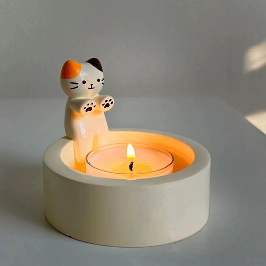Cat Candle Holder, Cartoon Kitten Candle Holder, Cat Warming Hands Candle Holder, Gift for Girl Women, Cat Lover Gifts Candles for Candle Holders Decor (Ginger Cat)