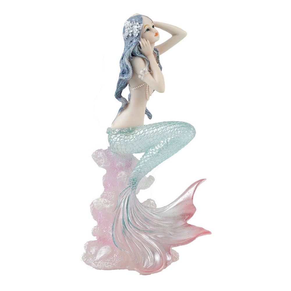 Rayberro Crystal Mermaid Figurines 7.28" Clear Resin Mermaid Sculpture Mediterranean Princess Ornaments Home Office Desktop Bookshelf Mermaid Collectible Figurines Crafts Fish Tank Aquarium Decoration