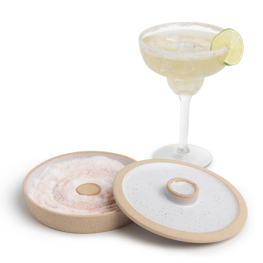 Ceramic Margarita Salt Rimmer with Lid - Cinco de Mayo Margarita Glass Rimmer - Home Bar Accessories for Tajin and Sugar - Rimmers for Drinks - Bartender Kit Tools - Professional Bar Decor
