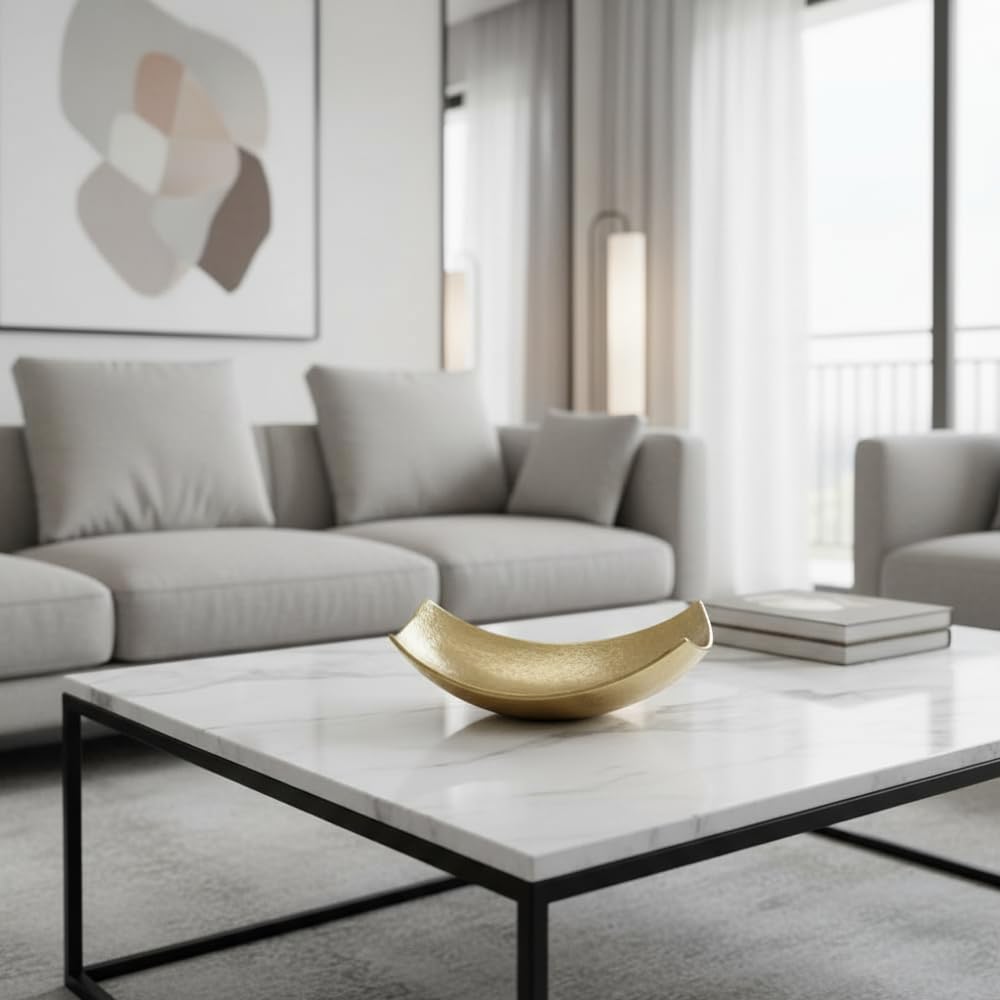 Cucha Large Aluminum Scoop Dish, Gold Finish, Modern Tabletop Décor for Kitchen, Home or Office – Use as Nut Tray, Key Holder, Change Dish, or Coffee Table Centerpiece, 17.25" x 9.75" x 5.5