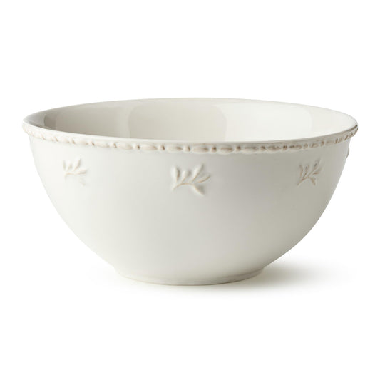 Heritage Large Mixing Bowl 10.75" – Classic Ivory Stoneware Bowl with Embossed Leaf Motif & Beaded Rim – Durable Farmhouse Kitchen Bowl for Baking, Serving & Entertaining