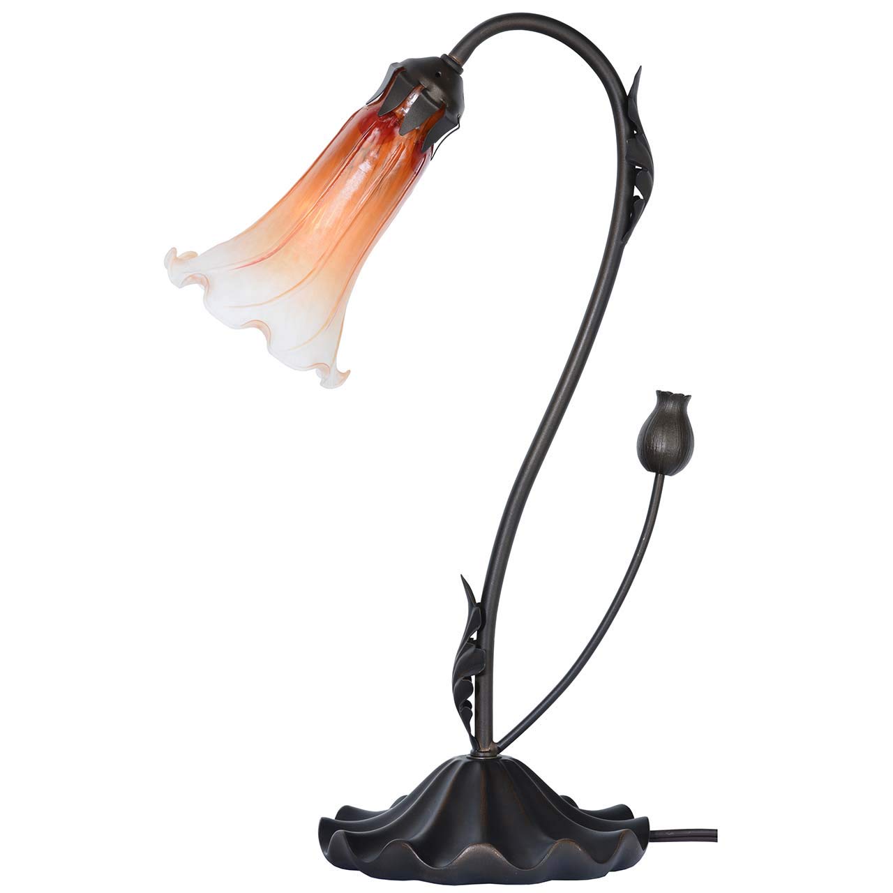 Bieye L10697 Lily Flower Blown Glass Accent Table Lamp for Living Room Bedroom Decoration (1-Light, Orange)