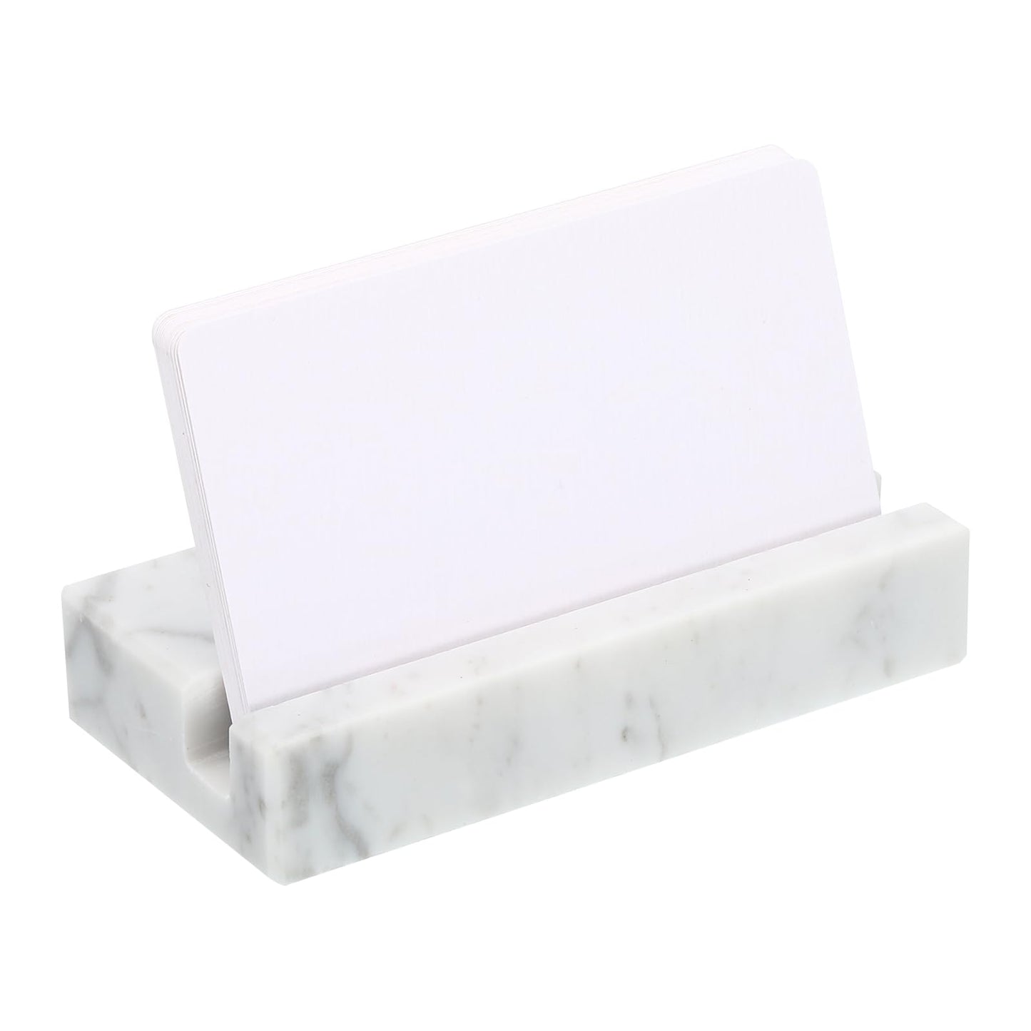 PATIKIL Business Card Holder for Desk, 2 Pack Marble Business Card Holders Stone Card Stand Organizer Cards Display for Office Exhibition, White