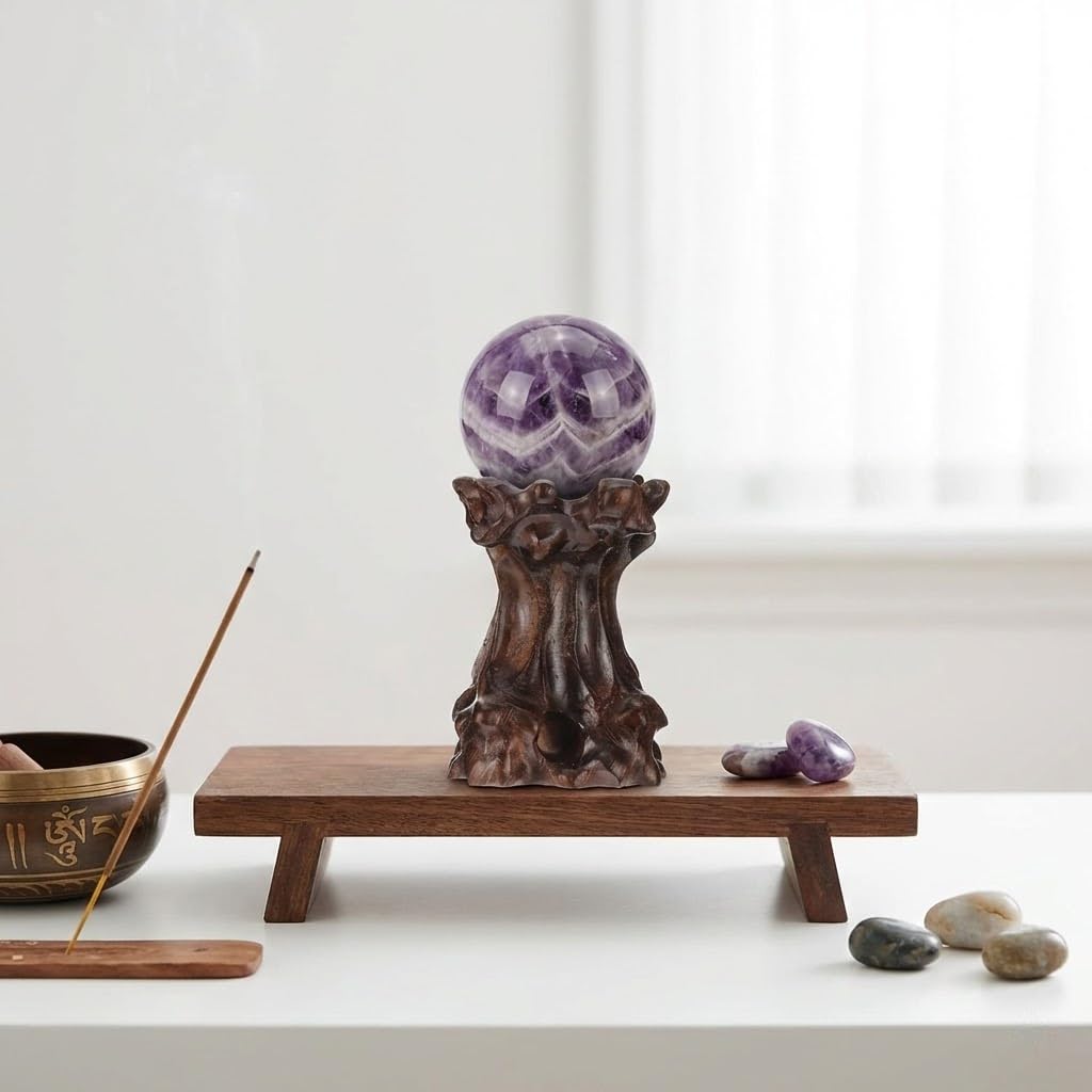 Didiseaon Wood Crystal Ball Stand 2.16X1.96X1.57In Carving Base Creative Display Pedestal for Crystal Sphere Home Decor Desktop Ornament