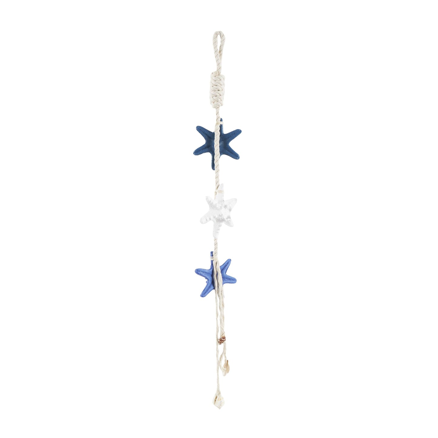 Deco 79 Resin Starfish Handmade Home Wall Decor Layered Wall Sculpture with White Hanging Rope and Seashell Accents, Wall Art 5" x 2" x 34", Cream