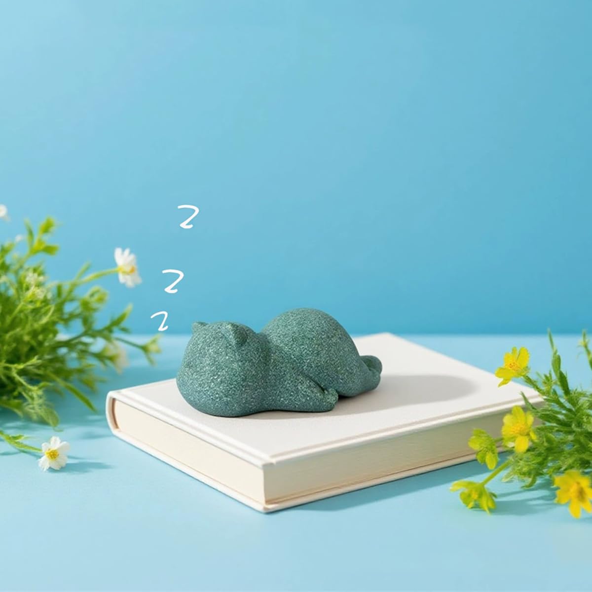 livelyfish Cute Cat Figurine Lucky Cat Statue Sandstone Animal Sculpture Tea Pet Tabletop Ornaments Micro Landscape Fairy Garden Aquarium Decor (B)
