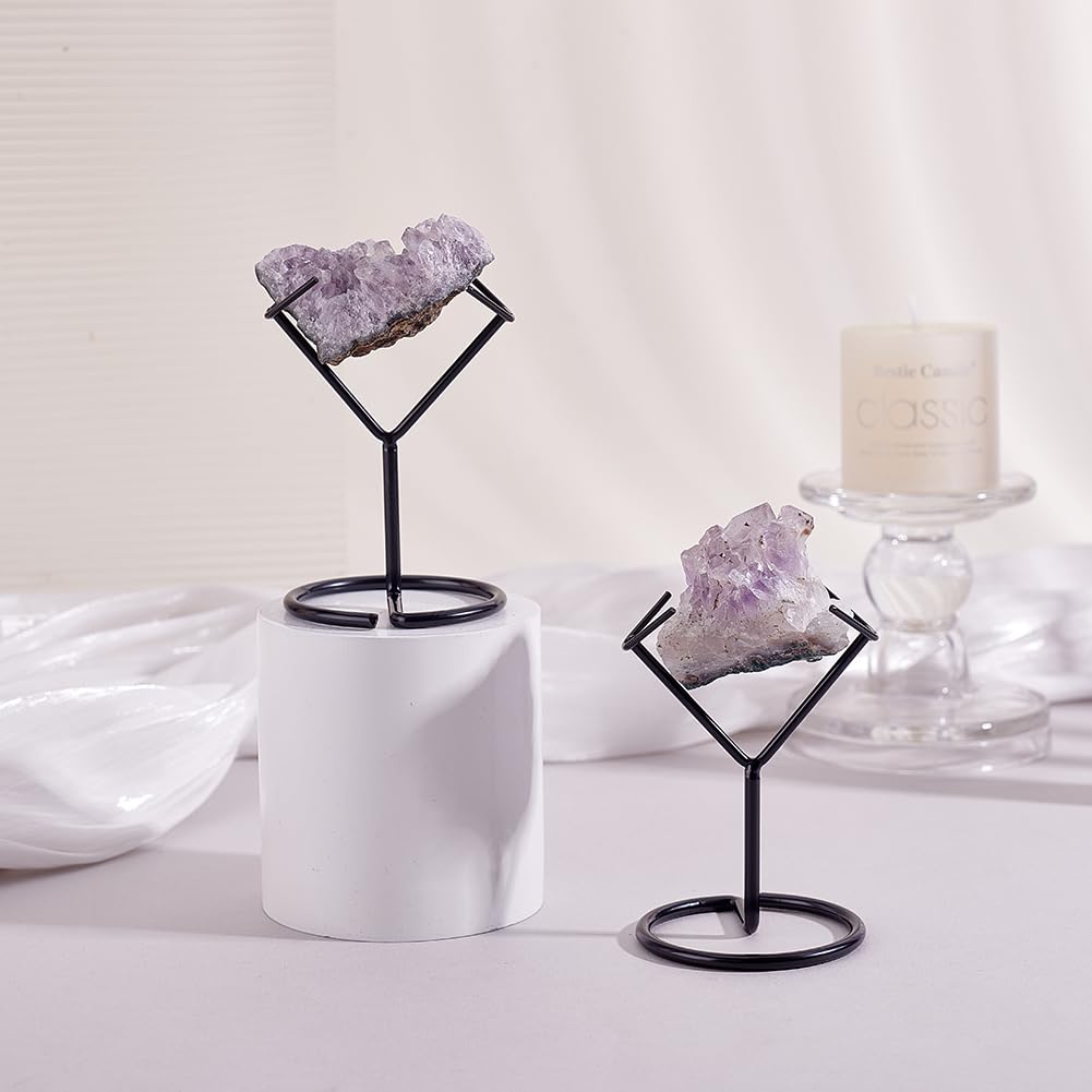 AHANDMAKER 2Pcs Rock Display Stand, Metal Crystal Display Holder Small Crystal Ball Holders for Gemstones Spheres Geodes Rocks Fossils Marbles Home Office Decor, 2.3x2.58x3.54 Inches, Black