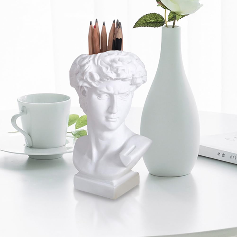 DOITOOL Greek Statue of David Collectible Figurine Cute Vase Vases for Decor Face Flower Dried Flower Vase Decorative Planter Greece Ornaments White Resin
