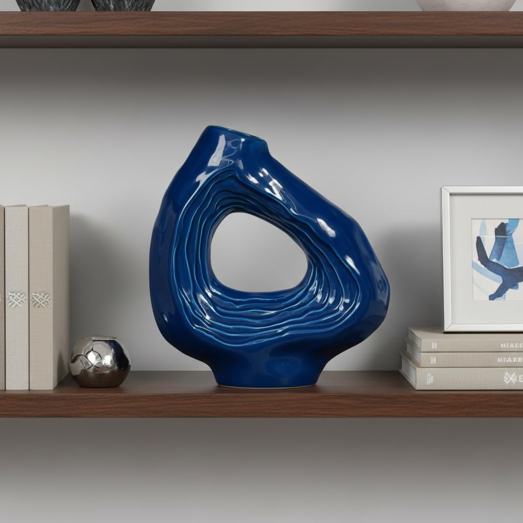 Sunddo Navy Blue Ceramic Vase, 9 Inch