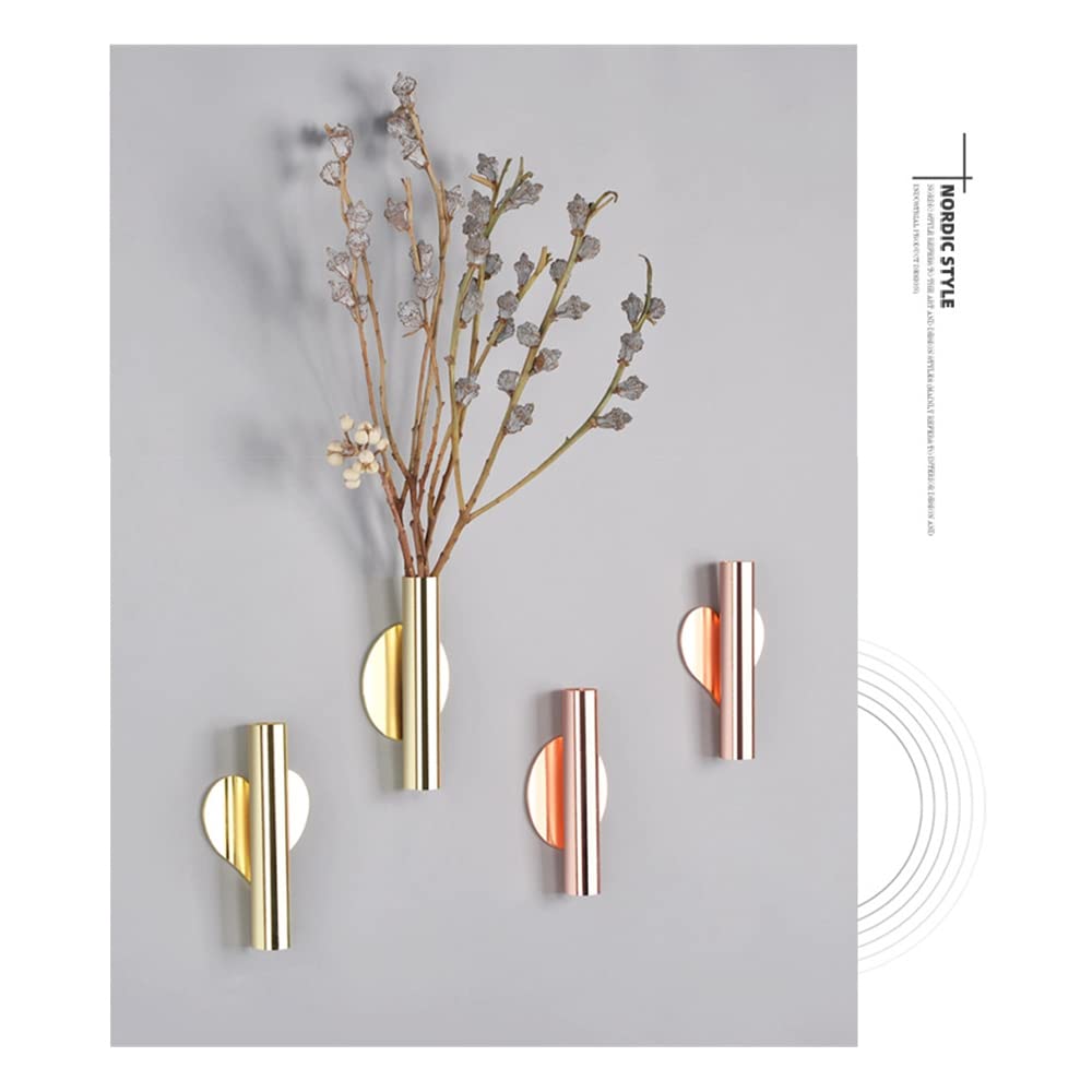 2 pcs Wall Flower Vase Tube Metal Flower Vase, Wall-Mounted Flower Tube for Flower Display,Modern Dried Flower Holder Wall Decoration for Porch Home Office Included Adhesive Material (Gold-Love)