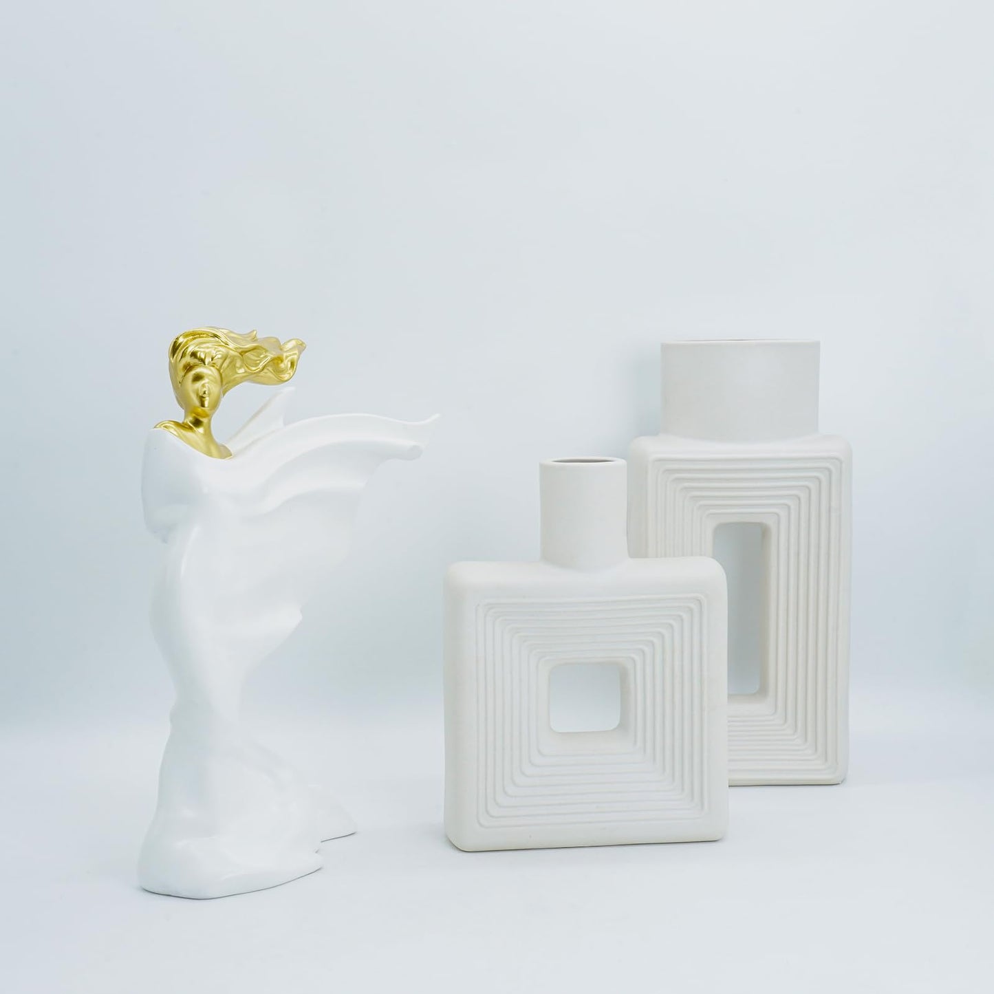 ThriBartLive Elegant Resin Sculpture Decor – Golden Lady with Flowing Gown Design, Available in White, Blue, and More, Modern Art Home Accent for Living Room, Office, and Gift Giving
