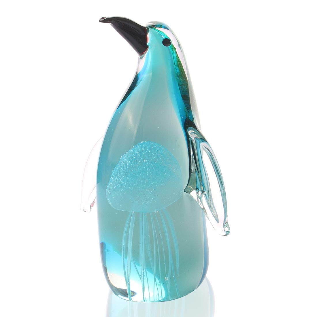 Hophen Art Glass Penguin with Jellyfish Figurine Handmade Blown Crystal Penguin Sculpture Animal Statue Paperweight Collectable Desk Decoration Ornaments