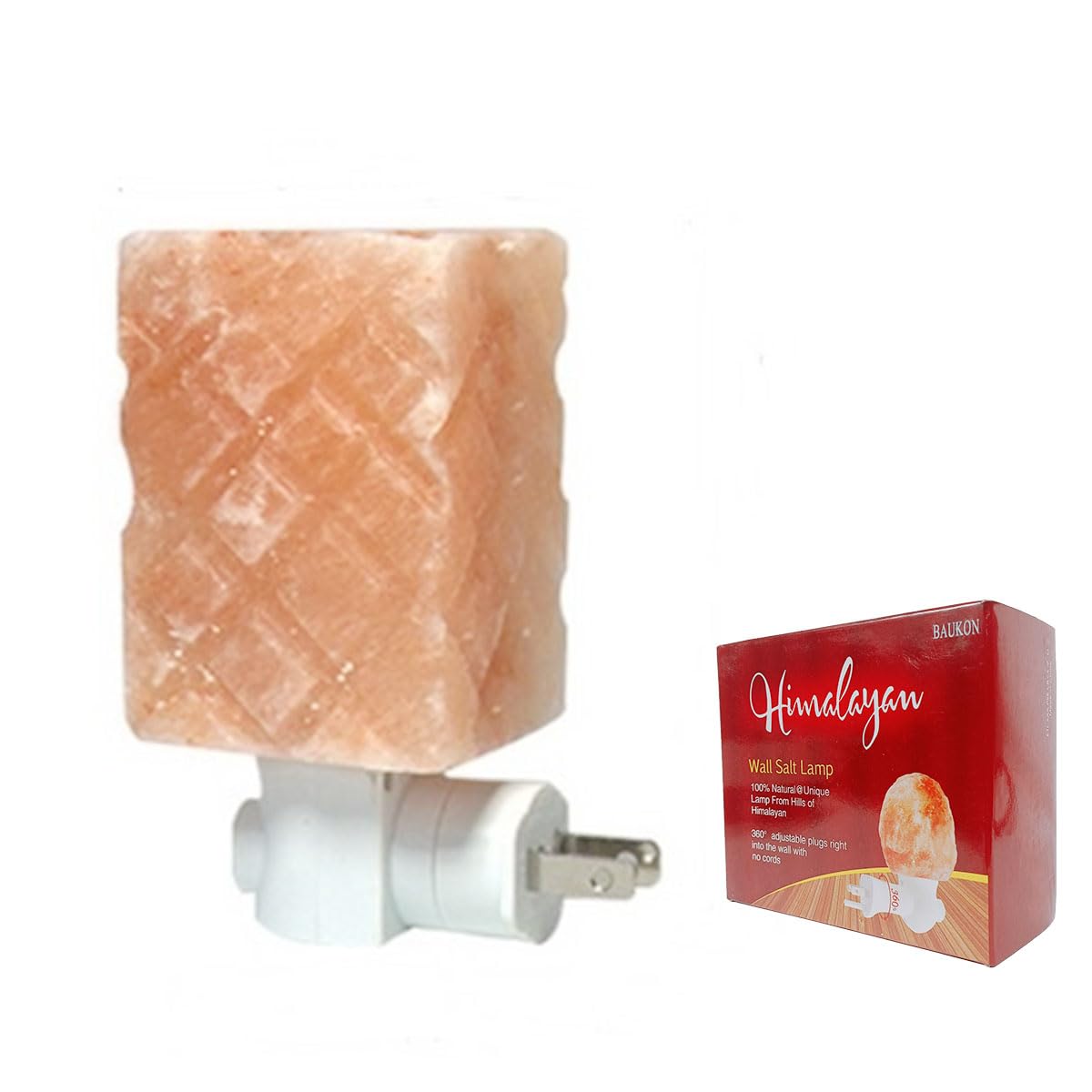BAUKON Himalayan Salt Night Light, Natural Crystal Lamp Natural Negative Ionizer Night Lights with LED Bulb, 360° Adjustable Plug