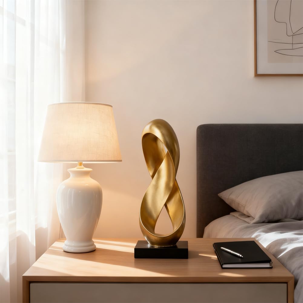 XIYOUQI Large Gold Knot Decor Statue 14.6in Tall, Resin Geometric Tabletop Sculpture for Coffee Table, Gold Statue Decor for Shelves Mantel, Modern Decorative Object Home Accent