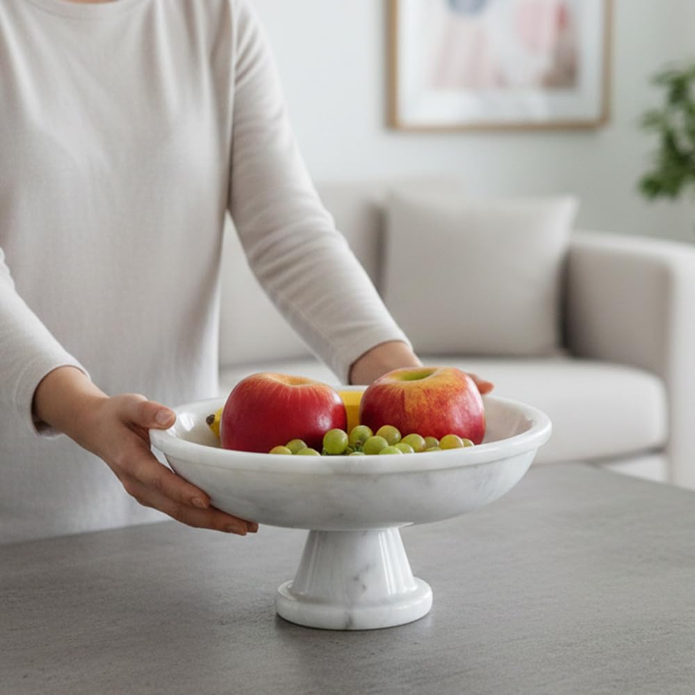 Radicaln Marble Fruit Bowl 10" Inches White Handmade Candy Bowl For Entryway Table, Ideal Decorative Bowl, Serving Bowl and Fruit Holder For Dining Table Centerpiece