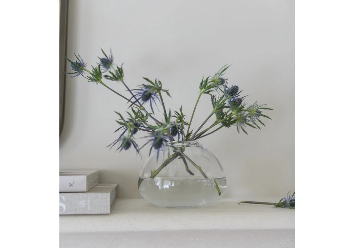 Handblown Clear Glass Dimpled Vase - by Alice Lane Home Collection - Elegant Home Decor Vase for Fresh & Faux Flowers, Table Centerpiece, Mantel, Office - Small
