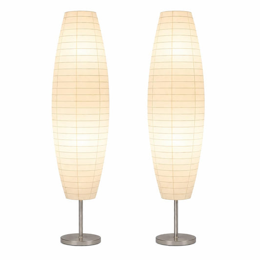 LIGHTACCENTS Paper Floor Lamp Set of 2, 59" Tall Modern Standing Lamps for Living Room, Bedroom, Dorm, Apartment, Asian Style Rice Paper Shade Lantern Lights, 2-Pack